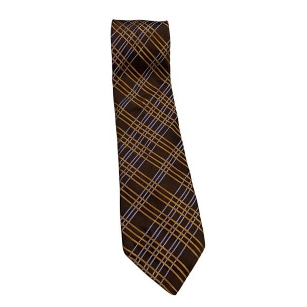Vintage Prep Ted Baker London 100% Silk Brown Plaid Necktie Made in USA